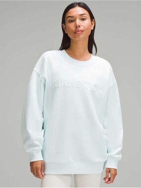 Lululemon Embossed Logo Crewneck Sweatshirt in Pale Blue perfectly oversized